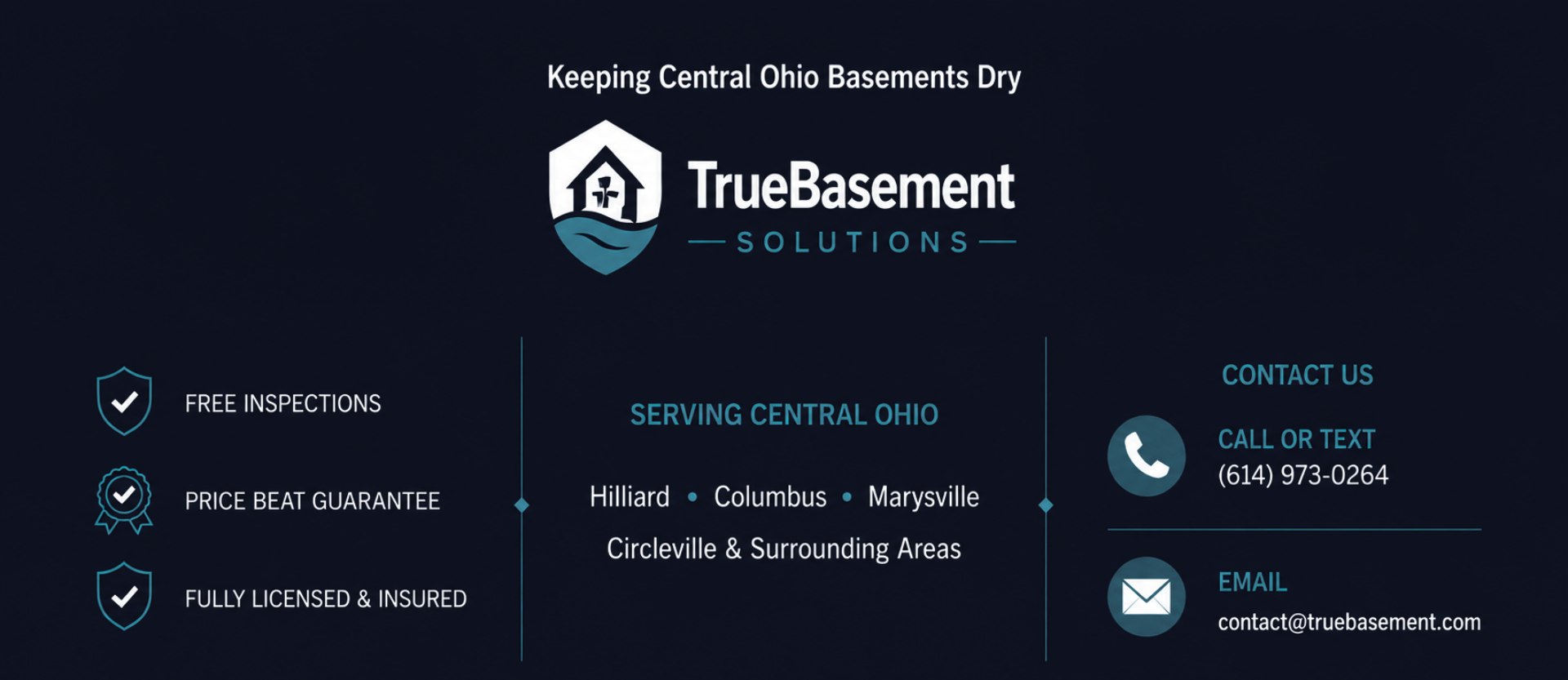 * Contact | TrueBasement Solutions LLC Contact TrueBasement Solutions contact information with phone number, email address, and locally owned, licensed and insured in Central Ohio.